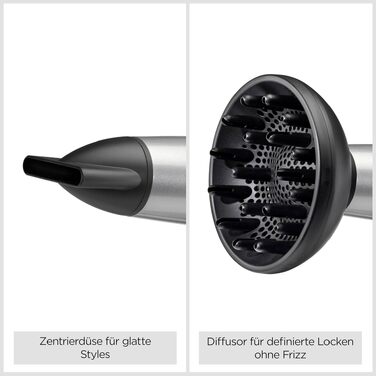 Фен для волосся BaByliss Cosmos D580DE з дифузором, 2100 Вт, іонізація, 3 температурних та 2 режими обдуву, сріблястий (Satined Cosmic Grey)