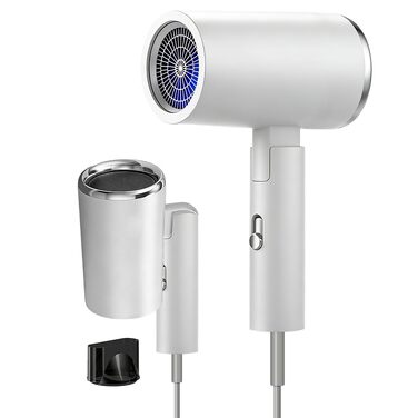 Професійний складаний фен для подорожей Lonen, 2400W, 3 температурних режими та 2 швидкості, компактний і легкий фен для швидкого сушіння волосся (Білий)