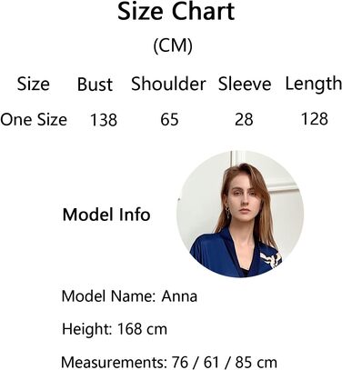 Жіночий халат-кімоно з довгим атласним рукавом, принт квітів, однорозмірний, темно-синій - Kranich und Kiefer