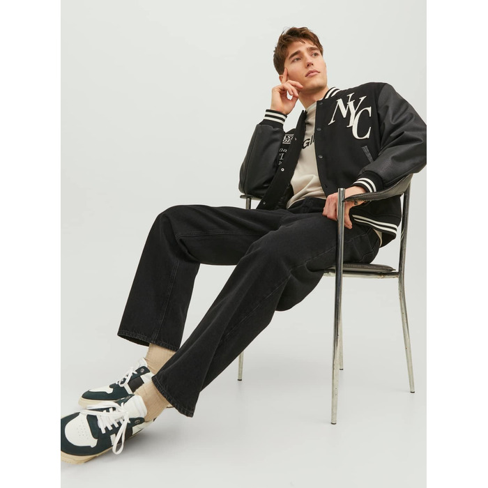 Чоловічі широкі джинси Jack & Jones JJIALEX Baggy Fit, чорний денім, 30W / 32L
