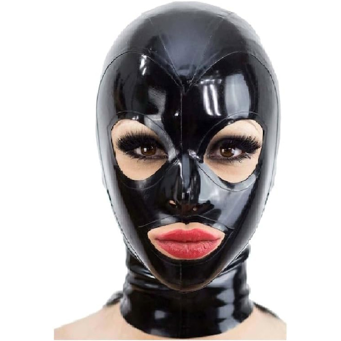 Латексна маска для БДСМ, Фетіш, Косплей з блискавкою на спині - чорна