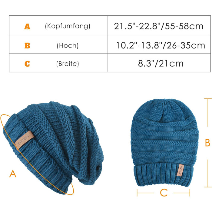 Жіноча в'язана шапка-біні FURTALK Slouch Beanie у стилі street style, м'яка зимова шапка грубой в'язки (один розмір, синя)