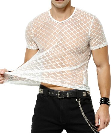 Мускульна футболка з короткими рукавами Casey Kevin Herren, сітка, мереживо, сітчаста сорочка для чоловіків (S, A2-білий)
