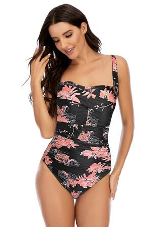 Купальник суцільний жіночий Monokini з регульованими бретелями, чорно-рожевий з квітковим принтом, розмір XL