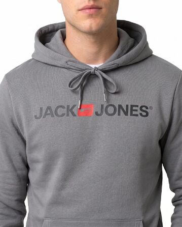 Чоловічий худі Jack & Jones Regular Fit JJEADRIAN з великим принтом на спині, сірий (Sedona Gray)
