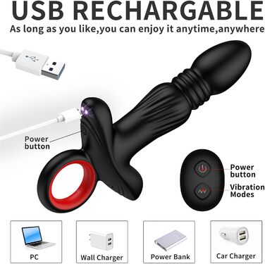 Вібратор для чоловіків, анальний плагін з пультом керування та додатком, 9 режимів, чорний