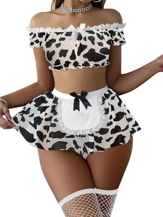 Комплект сексуальної білизни Foxiny: міні-спідниця, мереживо, сітка, танга, 4 шт., принт 