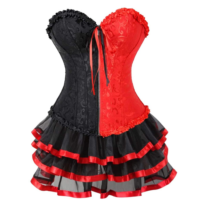 Корсетне плаття KUOSE Moulin Rouge в готичному стилі з шнуруванням, спліт-спідниця, великі розміри S-6XL, чорний/червоний