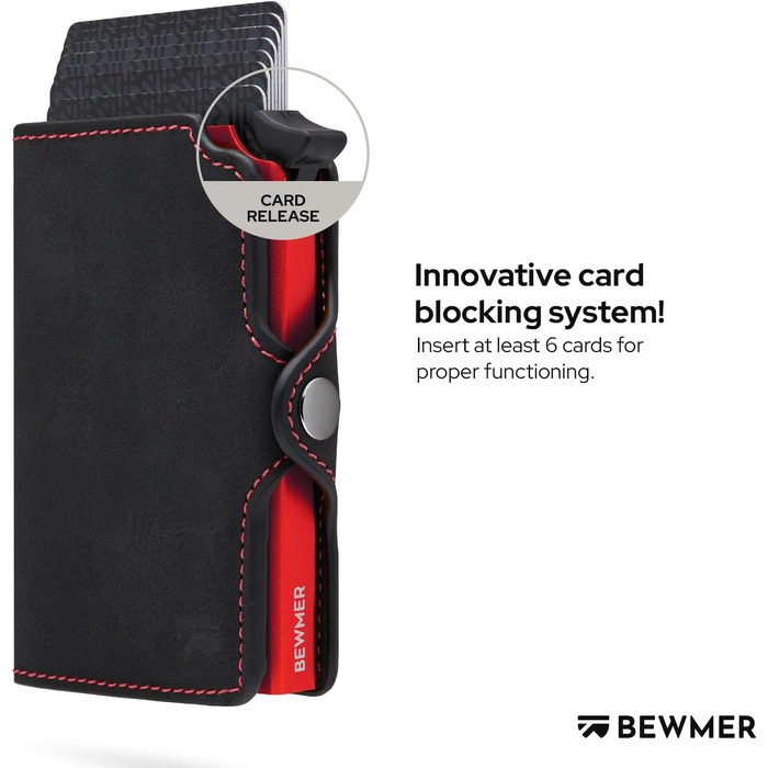 Преміальний картхолдер BEWMER — тонкий гаманець з RFID-захистом для чоловіків та жінок, чорно-червоний