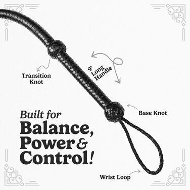 Бич у стилі Індіани Джонса, справжня шкіра, чорний, 0,9 м, 1,2 м, 1,8 м та 2,4 м – для кінного спорту