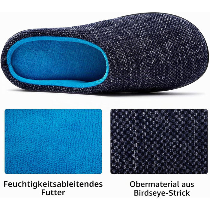 Жіночі домашні капці RockDove з ефектом пам'яті (Memory Foam), в'язка Birdseye, розмір 38/39 EU, колір Denim та небесно-блакитний