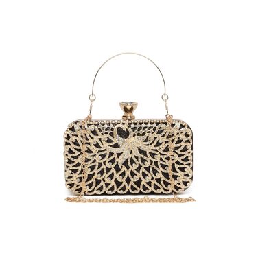 Жіночий вечірній клатч Miss Lulu з бісером та жорстким каркасом, сумка для вечірок та урочистостей з від’ємним ланцюжком (Чорний)