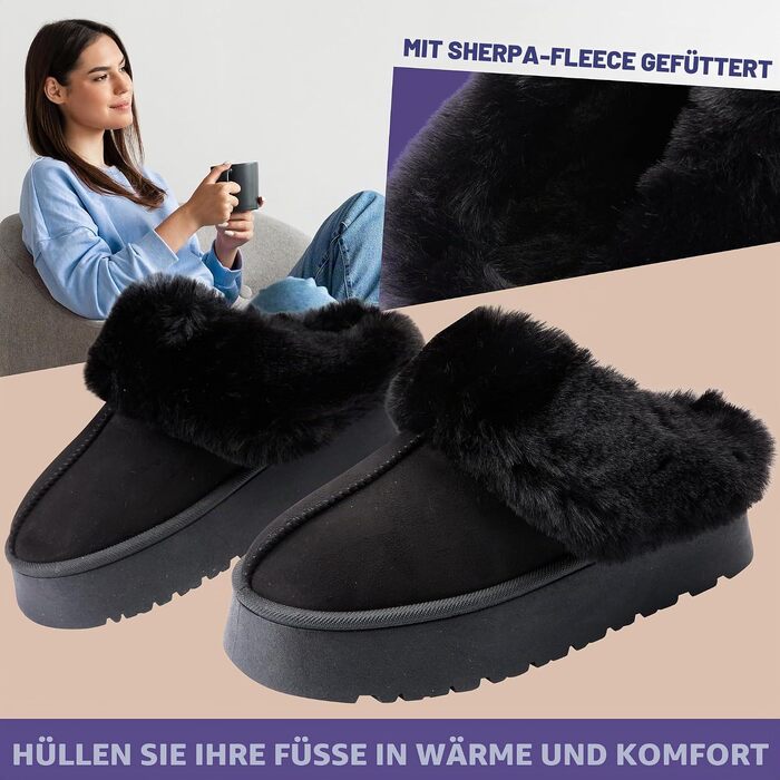 Жіночі плюшеві капці CityComfort з підкладкою та протиковзаючою підошвою, чорні, розмір 40 EU