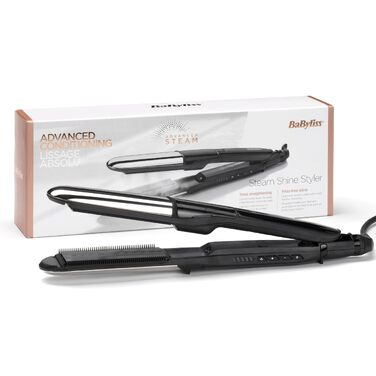 Парова праска для волосся BaByliss Steam Shine ST496E з XL турмалін-керамічними пластинами та іонною функцією проти особливого пухнастість
