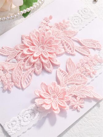 Жінські мереживні стрічки-тримачі для панчіх YUEKOPOU. 1 пара. Ідеально для весілля, вечірки, косплею, прому. Рожевий колір.