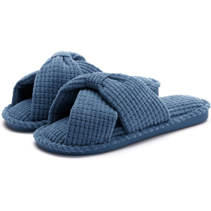 Жіночі капці Chantomoo з ефектом пам'яті (Memory Foam), відкриті пальці, вельветові домашні тапочки для ванної та спальні, протиковзкі, колір сапфіровий синій, розмір 35/36 EU