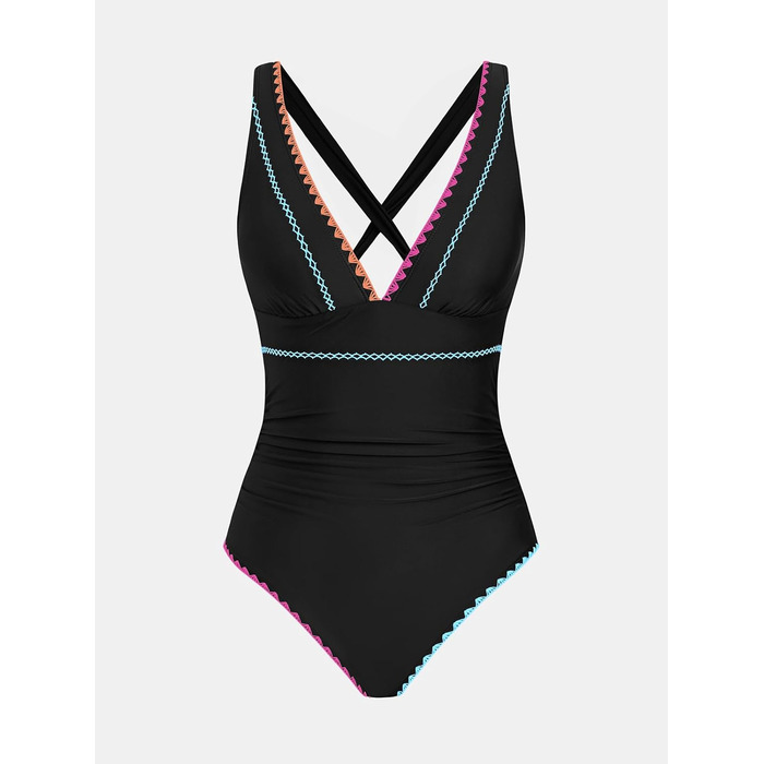 CUPSHE Цілісний купальник з V-подібним вирізом, регульовані бретелі, драпірування (Чорний, М)