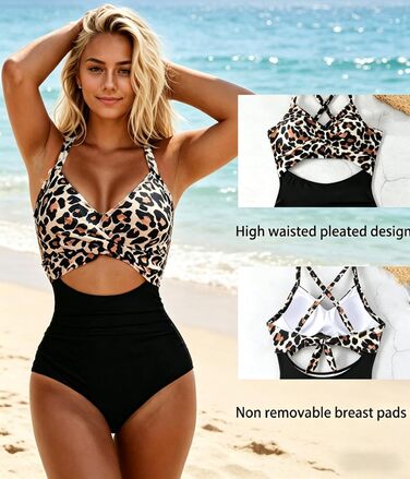 Купальник жіночий спортивний Plus Size, Push-up, з леопардовим принтом, чорний, розмір XL