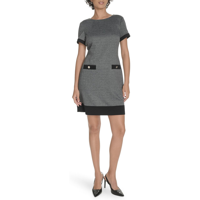 Сукня Tommy Hilfiger жіноча коротка рукав Scuba Crepe Trim Shift 40 Чорна/Сіра