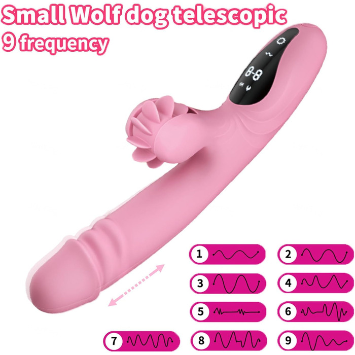 Вібратор для жінок з 9 функціями, нагрівання, силікон, дільдо, масажний стрижень, рожевий