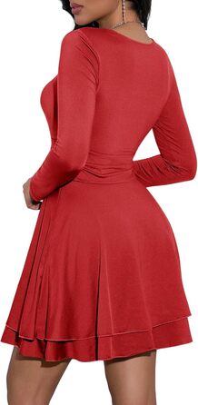 Cicy Bell: Червоне міні-плаття з квадратним вирізом та рюшами, облягаюче, для вечірок (L)