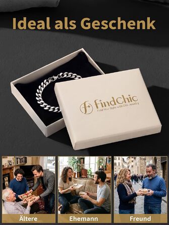 Сталевий браслет-цепочка FindChic для чоловіків та жінок, 5мм, чорний, 19 см — стильна прикраса в подарунковій коробці