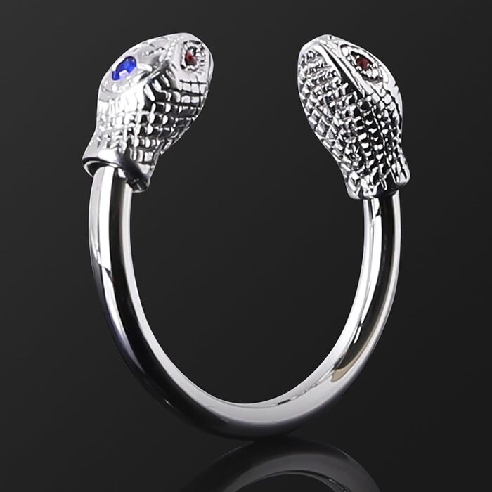 Чоловічий пеніс-кільце з двома зміїними головами, срібло, 30 мм