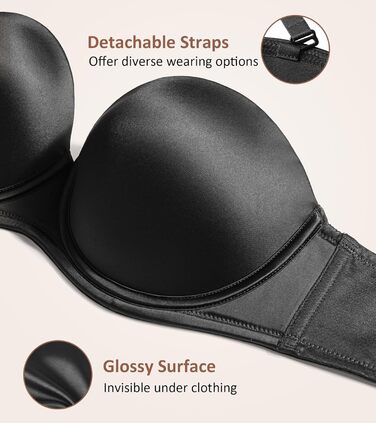 Леморосі: Безшовний бюстгальтер пуш-ап великих розмірів з підтримкою, з кісточками, мультивей, знімні бретелі (75B, чорний)