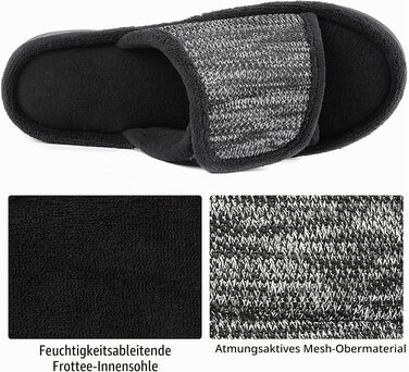 Чоловічі домашні капці-шльопанці RockDove з ефектом пам'яті (Memory Foam), регульований ремінець, чорні, розмір 42/43 EU