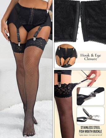 Чорні мереживні панчохи з широким поясом та шорстками на плечах, розмір XS-S