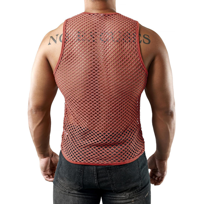 Чоловіча майка JOGAL з еластичною сіткою, прозора, без рукавів, червона/коричнева