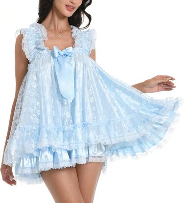Ніжне мереживне нічне плаття/костюм для косплею Satini Dessous Sissy Babydoll, блакитний колір