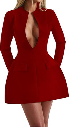 Сукня жіноча LuFeng V-подібний виріз, на блискавці, A-силует, міні, облягаюча, для вечірок, сучасна, чорна (S, червона/для подорожей, однотонна)