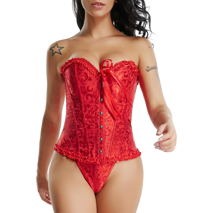 Корсетний топ SLIMBELLE для повного бюсту: готичний корсет з мереживом та шнурівкою, бюстгальтер-корсет, Tanga (L, Бордовий)