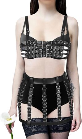 Корсет-гетри з шкіряним поясом для жінок та дівчат. Готичний аксесуар для вечірок, танців, готичного стилю (Чорний)