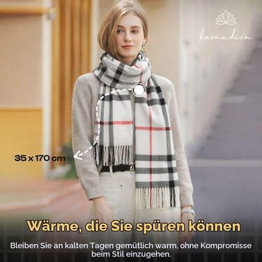 Унісекс шарф у клітинку KARMA.DIEM London Style, м'який зимовий шарф для жінок та чоловіків, білий, 35x170 см