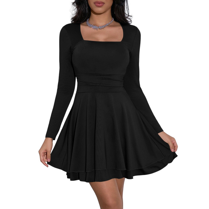 Чорне міні-плаття Cicy Bell з квадратним вирізом та рюшами, XXL