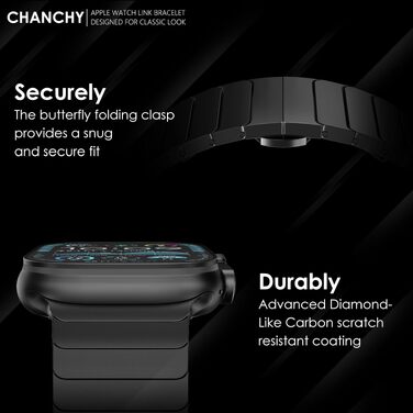 Металевий ремінець CHANCHY для Apple Watch Ultra 3/2/1, Series 11/10/9/8/7/6/5/4/3/2/1, SE — сталевий браслет (чорний, 42/44/45/46/49 мм)