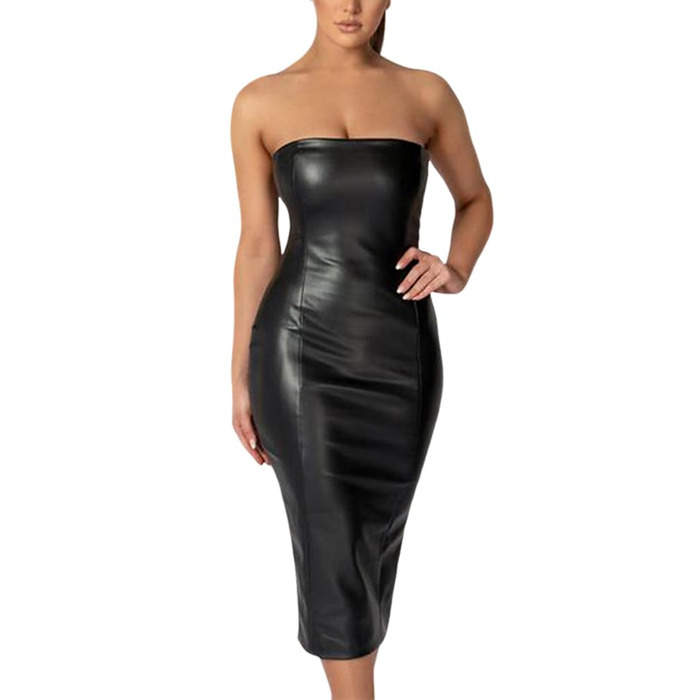Сукня Onsoyours з еластичної шкіри (вічна шкіра) для жінок, облягаюча, сукня-олівець, без спинки, міді, чорна (XL)