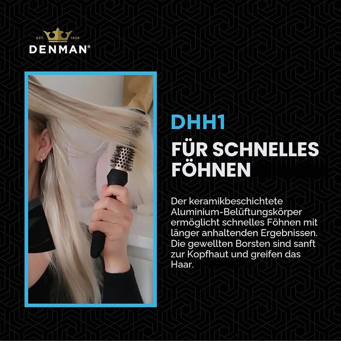 Брашинг для волосся Denman Medium Head Huggers DHH4 для об'єму та випрямлення, кругла щітка для фена, рожеве золото та чорний (X-Small)