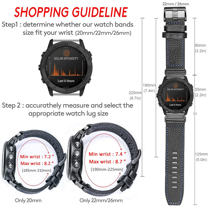 Шкіряний ремінець для годинників Garmin 22мм — Retro Vintage (чорний з чорною прошивкою) для Fenix, Forerunner, Vivoactive, Approach, MARQ, Quatix, D2