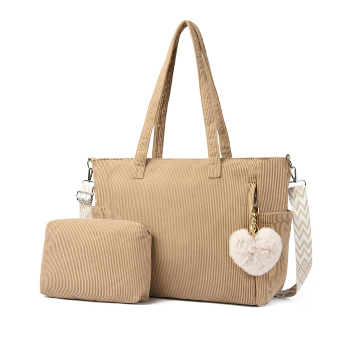 Жіноча сумка-шопер Makukke Cord Tote Bag: велика тканинна сумка через плече з вельвету для роботи, офісу, навчання та подорожей (Khaki)