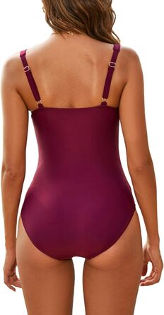 Купальник WIN.MAX з цілісною конструкцією, з підтримкою та м'якими вставками, купальники великих розмірів для жінок, вінтажний пуш-ап монокіні, для чашок C до DD (Бордовий, 44)