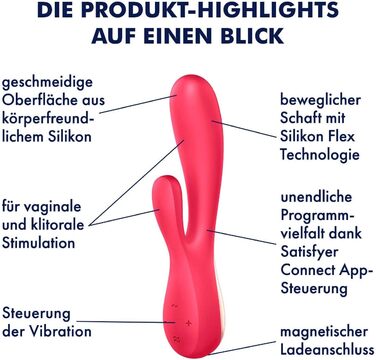 Вібратор Satisfyer Mono Flex Connect App G-Punkt | З преміум-силікону | Стимулятор клітора та G-точки | Інтимні іграшки для жінок | Швидка зарядка | Вібратор для жінок червоний