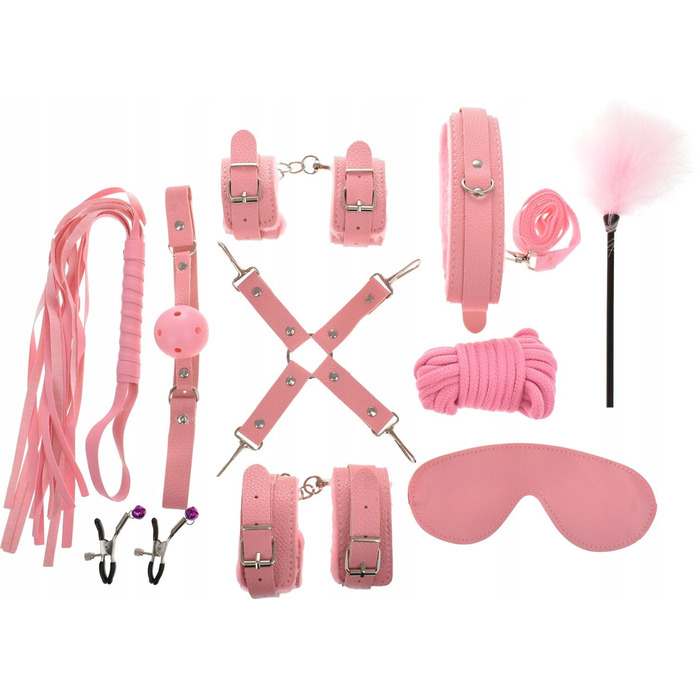 BDSM-набір для стрикувань рожевий, sex bondage — GUILTY TOYS, 10 елементів