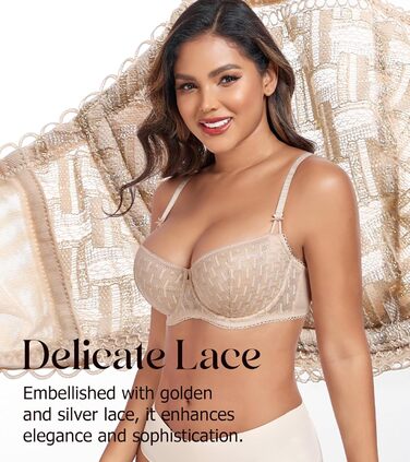 Жіночий бюстгальтер DotVol з прозорої сітки, мереживний балконет, без пуш-апу, 70E, бежевий