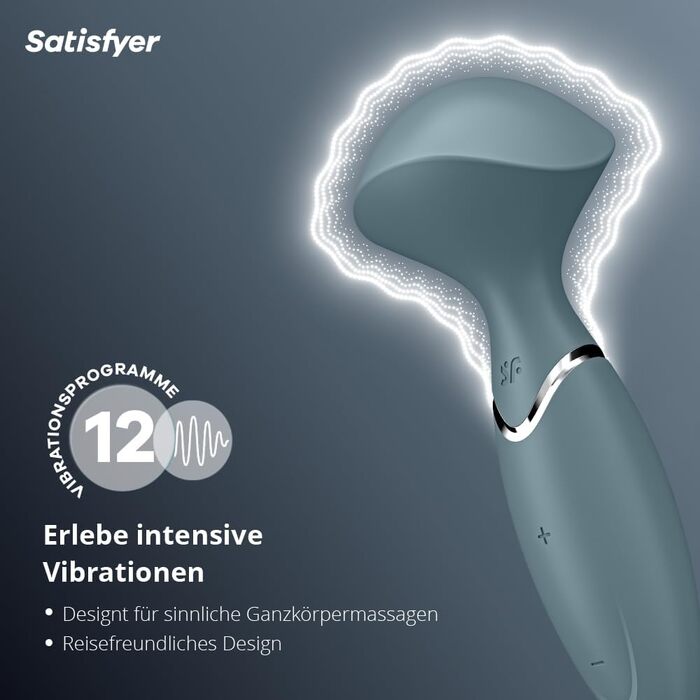 Вібраційний масажер Satisfyer Mini Wand-er | 12 програм вібрації | Водостійкий (IPX7) | Медичний силікон | Інтимний масажер для жінок | Граювальний секс-іграшка | Універсальний розмір (Сірий)