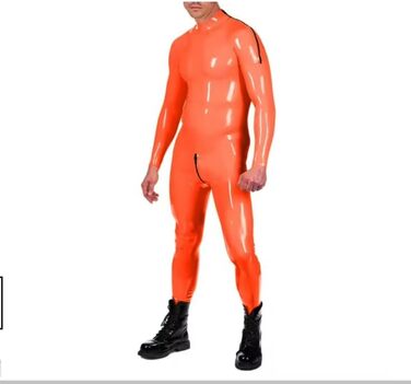 Латексний catsuit для чоловіків Gaylop: чорний фетиш-боді з блискавками на плечах, ручної роботи