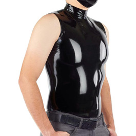 Чоловіча жилетка з латексу чорного кольору, топ, сорочка з коміром, без рукавів, костюм