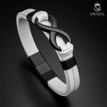 Чоловічий шкіряний браслет UNIQAL 'INFINITY' з нержавіючої сталі, чорний, 21 см, у подарунковій коробці